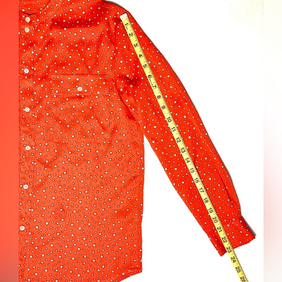 J. Crew Women's Orange Silk Long Sleeve Button Up Star Print Top/Blouse Size 2 - Picture 12 of 12